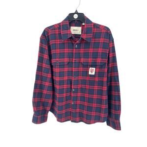 Dues Ex Machina Women's Red Navy Flannel Check Oversized Shirt Size 14